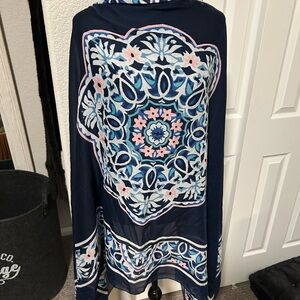Navy Blue Floral Patterned Shawl/Scarf